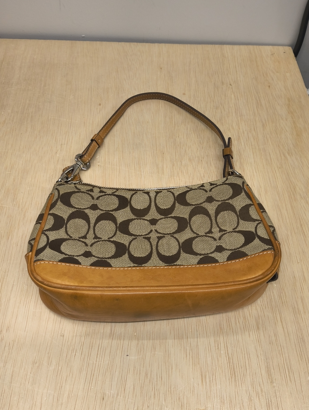 COACH Signature Demi Mini Pouch Hand Bag Canvas Leather Brown Beige d1j-6094
